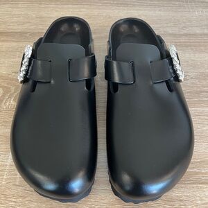 Manolo Blahnik x Birkenstock Black Leather Sandals w Bag